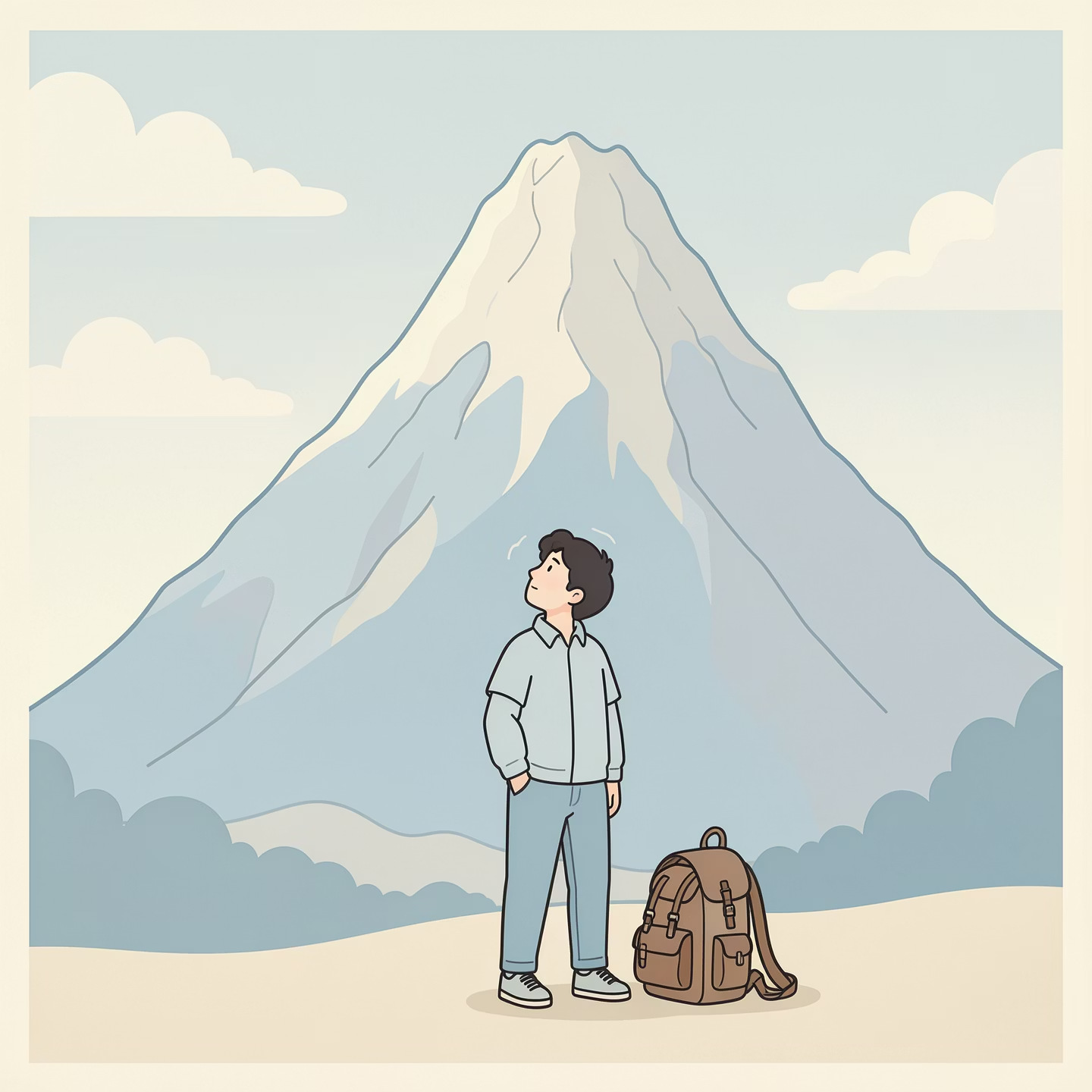 A person looking up at a mountain